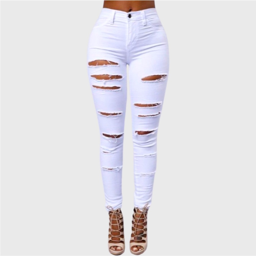 Distressed White Jean